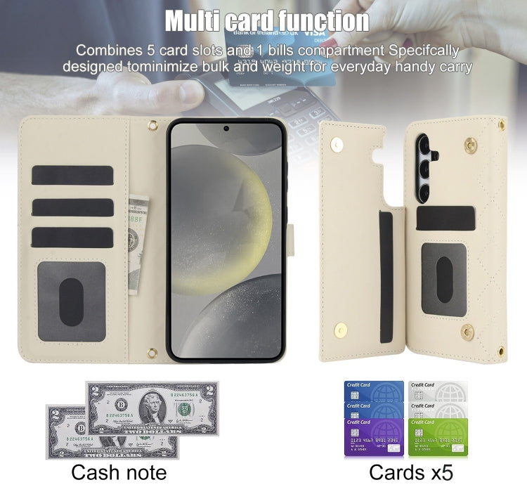 For Samsung Galaxy S24 5G Crossbody Multifunction Rhombic Leather Phone Case(White) - Galaxy S24 5G Cases by PMC Jewellery | Online Shopping South Africa | PMC Jewellery | Buy Now Pay Later Mobicred