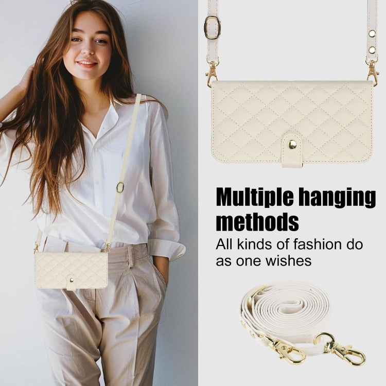 For Samsung Galaxy S24 5G Crossbody Multifunction Rhombic Leather Phone Case(White) - Galaxy S24 5G Cases by PMC Jewellery | Online Shopping South Africa | PMC Jewellery | Buy Now Pay Later Mobicred