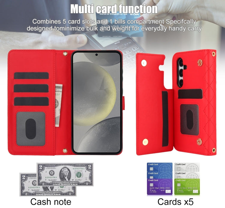 For Samsung Galaxy S24 5G Crossbody Multifunction Rhombic Leather Phone Case(Red) - Galaxy S24 5G Cases by PMC Jewellery | Online Shopping South Africa | PMC Jewellery | Buy Now Pay Later Mobicred