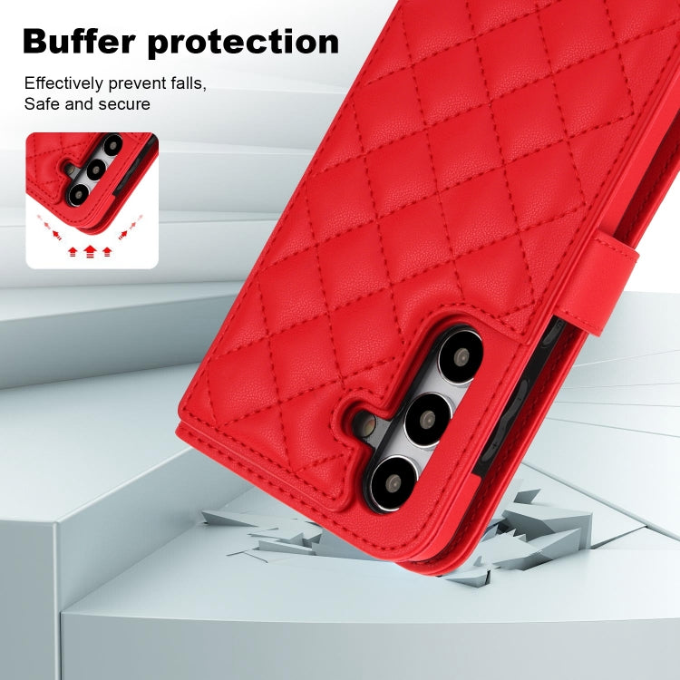 For Samsung Galaxy S24 5G Crossbody Multifunction Rhombic Leather Phone Case(Red) - Galaxy S24 5G Cases by PMC Jewellery | Online Shopping South Africa | PMC Jewellery | Buy Now Pay Later Mobicred