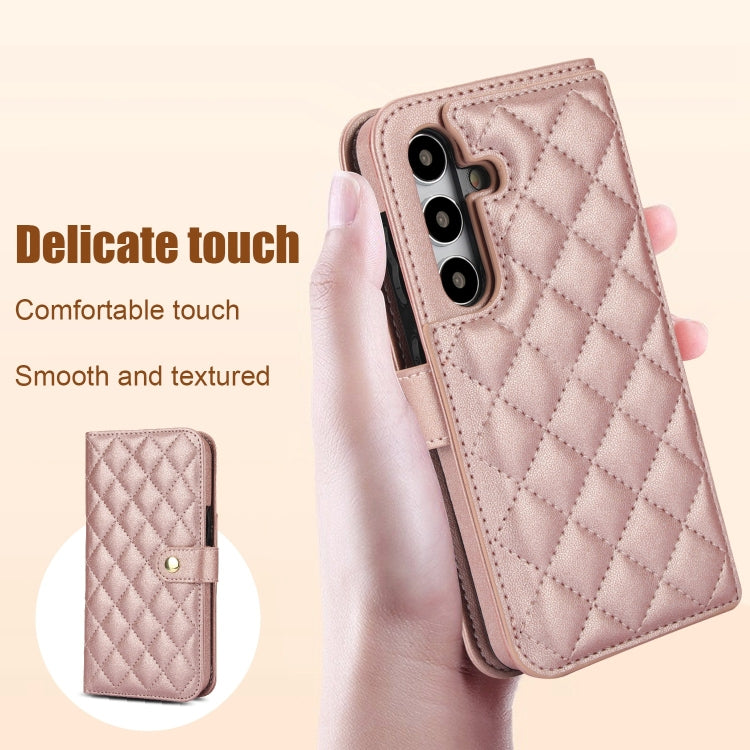 For Samsung Galaxy S24 5G Crossbody Multifunction Rhombic Leather Phone Case(Rose Gold) - Galaxy S24 5G Cases by PMC Jewellery | Online Shopping South Africa | PMC Jewellery | Buy Now Pay Later Mobicred