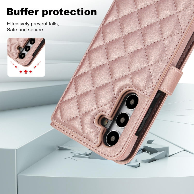 For Samsung Galaxy S24 5G Crossbody Multifunction Rhombic Leather Phone Case(Rose Gold) - Galaxy S24 5G Cases by PMC Jewellery | Online Shopping South Africa | PMC Jewellery | Buy Now Pay Later Mobicred