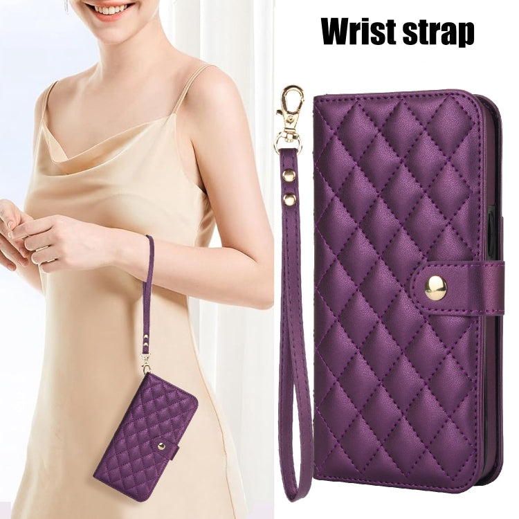 For Samsung Galaxy S24 5G Crossbody Multifunction Rhombic Leather Phone Case(Dark Purple) - Galaxy S24 5G Cases by PMC Jewellery | Online Shopping South Africa | PMC Jewellery | Buy Now Pay Later Mobicred