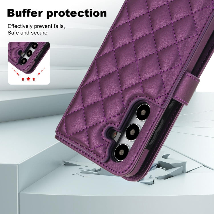 For Samsung Galaxy S24 5G Crossbody Multifunction Rhombic Leather Phone Case(Dark Purple) - Galaxy S24 5G Cases by PMC Jewellery | Online Shopping South Africa | PMC Jewellery | Buy Now Pay Later Mobicred