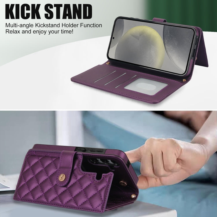 For Samsung Galaxy S24 5G Crossbody Multifunction Rhombic Leather Phone Case(Dark Purple) - Galaxy S24 5G Cases by PMC Jewellery | Online Shopping South Africa | PMC Jewellery | Buy Now Pay Later Mobicred
