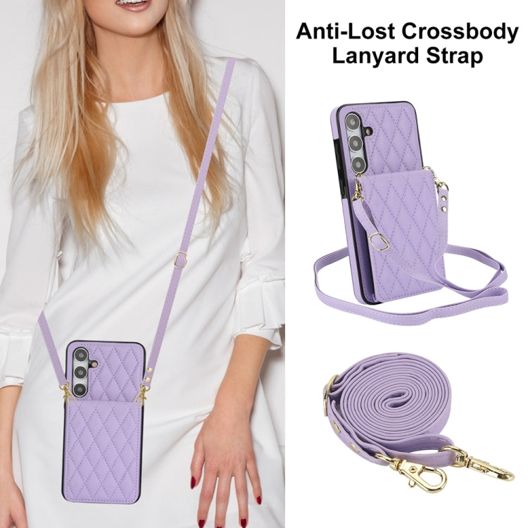 For Samsung Galaxy S24 5G YM015 Crossbody Rhombic Card Bag RFID Phone Case(Light Purple) - Galaxy S24 5G Cases by PMC Jewellery | Online Shopping South Africa | PMC Jewellery | Buy Now Pay Later Mobicred