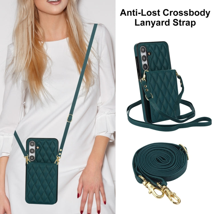 For Samsung Galaxy S24+ 5G YM015 Crossbody Rhombic Card Bag RFID Phone Case(Green) - Galaxy S24+ 5G Cases by PMC Jewellery | Online Shopping South Africa | PMC Jewellery | Buy Now Pay Later Mobicred