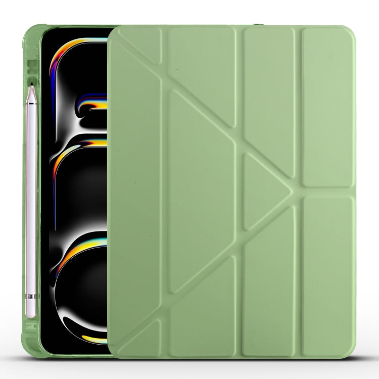 For iPad Pro 13 2024 Multi-folding TPU Leather Smart Tablet Case with Pen Slot(Matcha Green) - iPad Pro 13 2024 Cases by PMC TechLife | Online Shopping South Africa | PMC TechLife | Buy Now Pay Later Mobicred