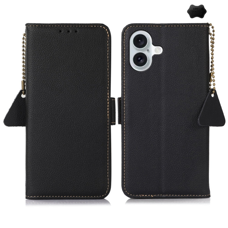 For iPhone 16 Plus Side-Magnetic TJ Genuine Leather RFID Phone Case(Black) - free shipping - PMC TechLife - Order now!