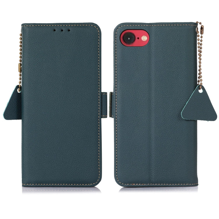 For iPhone 16e Side-Magnetic TJ Genuine Leather RFID Phone Case(Green) - iPhone 16e Cases by PMC TechLife | Online Shopping South Africa | PMC TechLife | Buy Now Pay Later Mobicred