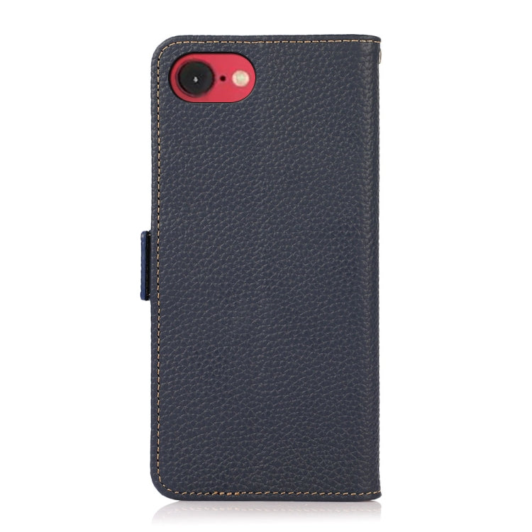 For iPhone 16e KHAZNEH Side-Magnetic Litchi Genuine Leather RFID Case(Blue) - iPhone 16e Cases by PMC TechLife | Online Shopping South Africa | PMC TechLife | Buy Now Pay Later Mobicred