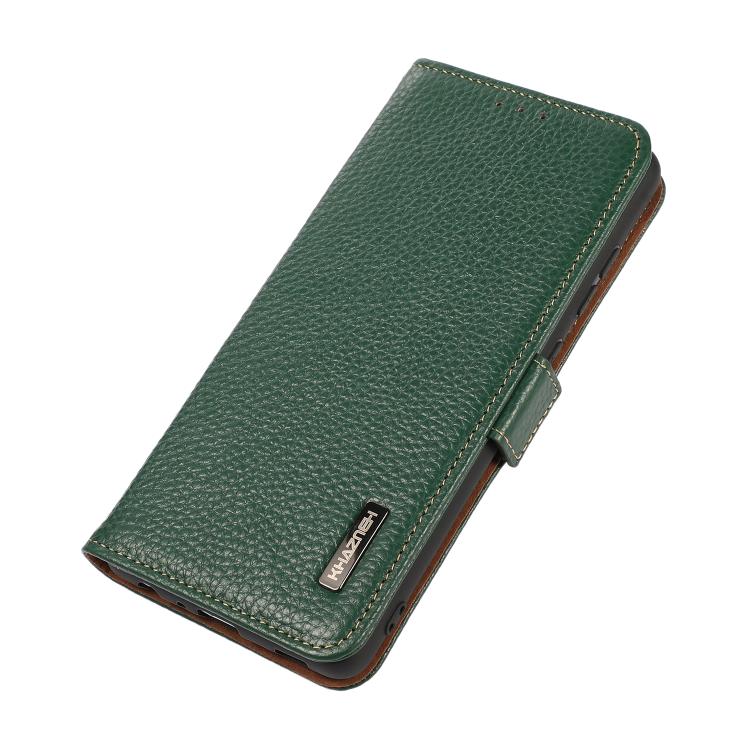For iPhone 17 Air KHAZNEH Side-Magnetic Litchi Genuine Leather RFID Case(Green) - free shipping - PMc TechLife - Order now!