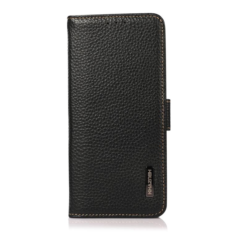 For iPhone 17 Pro KHAZNEH Side-Magnetic Litchi Genuine Leather RFID Case(Black) - free shipping - PMc TechLife - Order now!