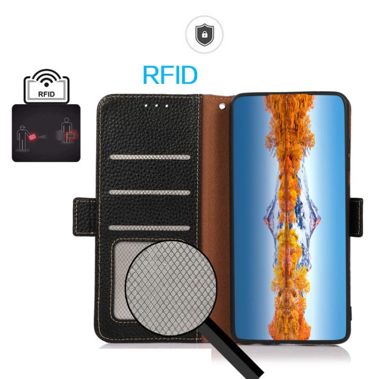 For iPhone 17 Pro KHAZNEH Side-Magnetic Litchi Genuine Leather RFID Case(Black) - free shipping - PMc TechLife - Order now!