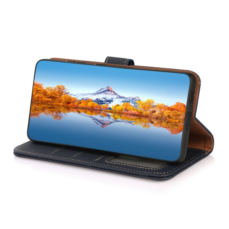 For iPhone 16 KHAZNEH Custer Genuine Leather RFID Phone Case(Blue) - iPhone 16 Cases by PMC TechLife | Online Shopping South Africa | PMC TechLife | Buy Now Pay Later Mobicred