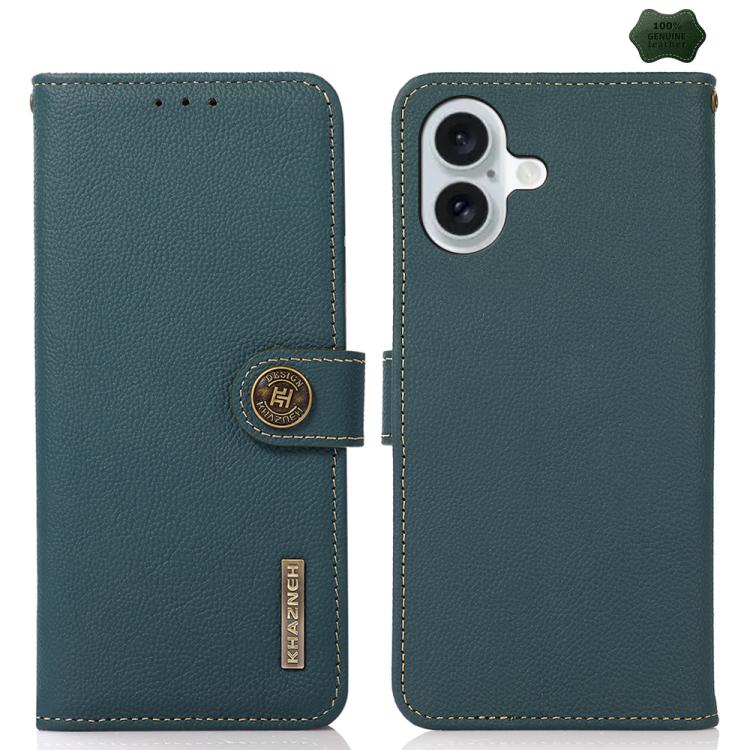 For iPhone 17 KHAZNEH Custer Genuine Leather RFID Phone Case(Green) - free shipping - PMc TechLife - Order now!