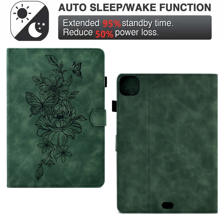 For iPad Pro 11 2024 Peony Butterfly Embossed Leather Smart Tablet Case(Green) - iPad Pro 11 2024 Cases by PMC TechLife | Online Shopping South Africa | PMC TechLife | Buy Now Pay Later Mobicred