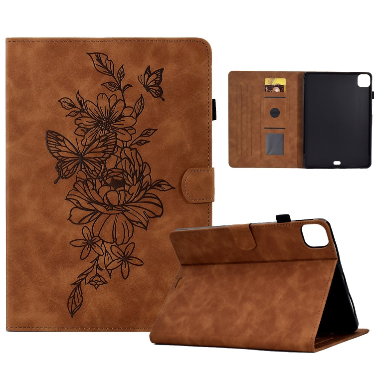 For iPad Pro 11 2024 Peony Butterfly Embossed Leather Smart Tablet Case(Brown) - iPad Pro 11 2024 Cases by PMC TechLife | Online Shopping South Africa | PMC TechLife | Buy Now Pay Later Mobicred