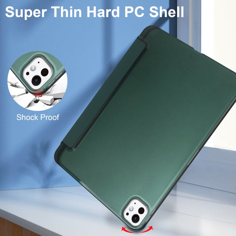 For iPad Pro 13 2024 3-fold Semi-transparent Frosted Smart Leather Tablet Case(Dark Green) - iPad Pro 13 2024 Cases by PMC TechLife | Online Shopping South Africa | PMC TechLife | Buy Now Pay Later Mobicred