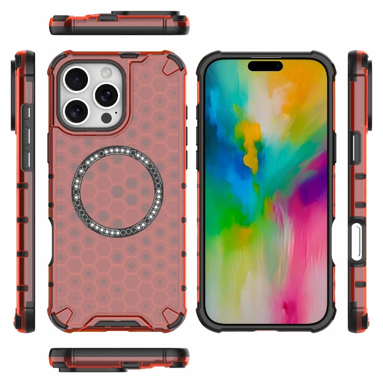 For iPhone 16 Pro Max Honeycomb Magnetic Ring Shockproof Phone Case(Red) - iPhone 16 Pro Max Cases by PMC TechLife | Online Shopping South Africa | PMC TechLife | Buy Now Pay Later Mobicred