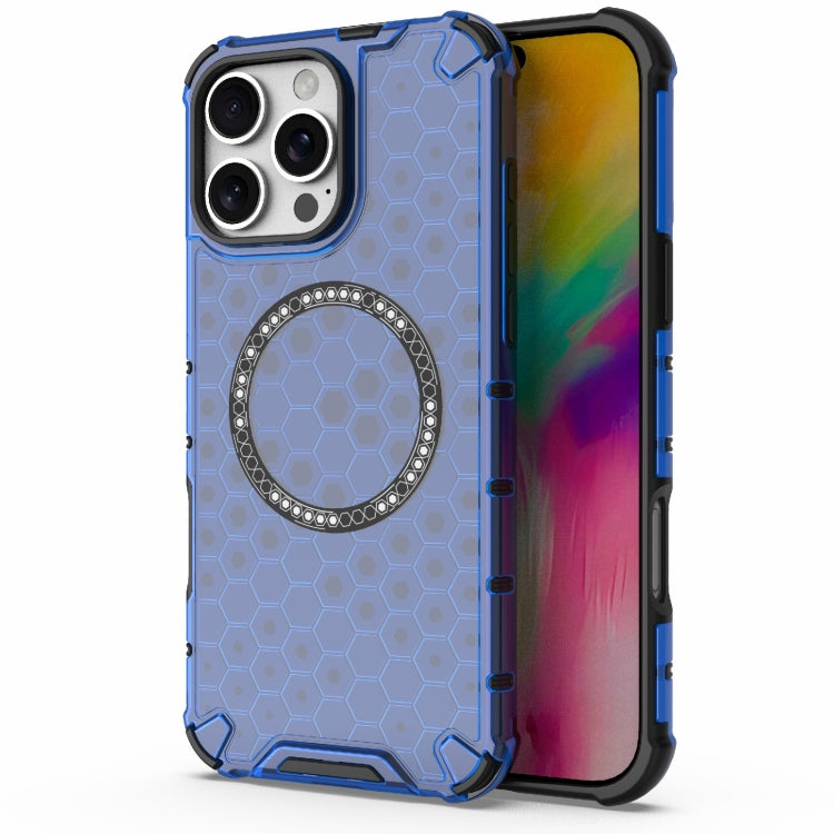 For iPhone 16 Pro Max Honeycomb Magnetic Ring Shockproof Phone Case(Blue) - iPhone 16 Pro Max Cases by PMC TechLife | Online Shopping South Africa | PMC TechLife | Buy Now Pay Later Mobicred