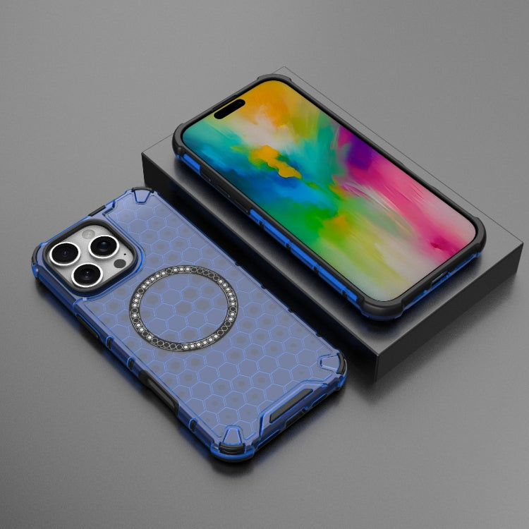 For iPhone 16 Pro Max Honeycomb Magnetic Ring Shockproof Phone Case(Blue) - iPhone 16 Pro Max Cases by PMC TechLife | Online Shopping South Africa | PMC TechLife | Buy Now Pay Later Mobicred