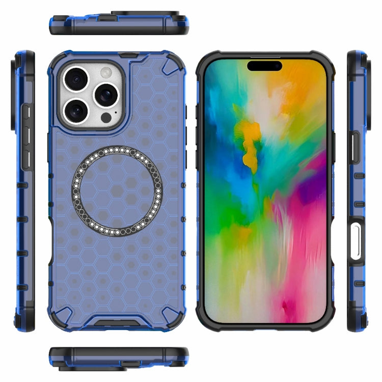 For iPhone 16 Pro Max Honeycomb Magnetic Ring Shockproof Phone Case(Blue) - iPhone 16 Pro Max Cases by PMC TechLife | Online Shopping South Africa | PMC TechLife | Buy Now Pay Later Mobicred