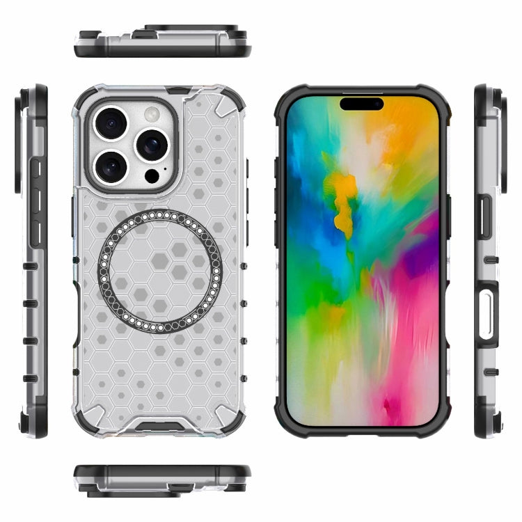 For iPhone 16 Pro Honeycomb Magnetic Ring Shockproof Phone Case(White) - iPhone 16 Pro Cases by PMC TechLife | Online Shopping South Africa | PMC TechLife | Buy Now Pay Later Mobicred