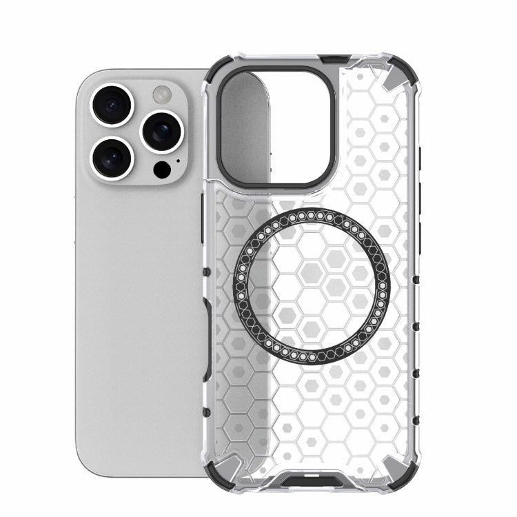 For iPhone 16 Pro Honeycomb Magnetic Ring Shockproof Phone Case(White) - iPhone 16 Pro Cases by PMC TechLife | Online Shopping South Africa | PMC TechLife | Buy Now Pay Later Mobicred
