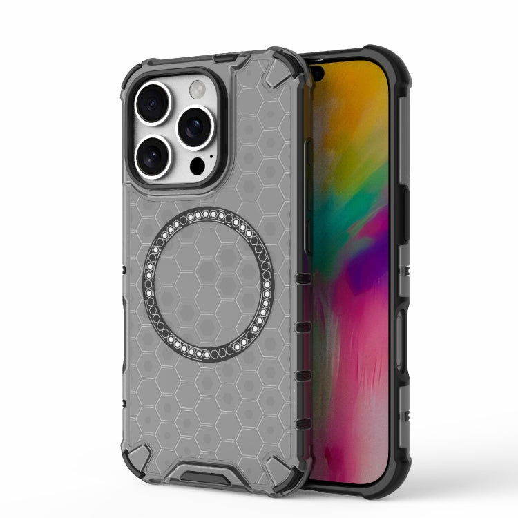 For iPhone 16 Pro Honeycomb Magnetic Ring Shockproof Phone Case(Black) - iPhone 16 Pro Cases by PMC TechLife | Online Shopping South Africa | PMC TechLife | Buy Now Pay Later Mobicred