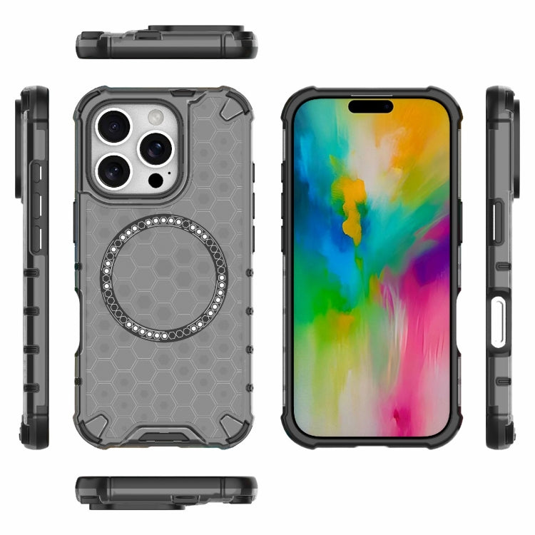 For iPhone 16 Pro Honeycomb Magnetic Ring Shockproof Phone Case(Black) - iPhone 16 Pro Cases by PMC TechLife | Online Shopping South Africa | PMC TechLife | Buy Now Pay Later Mobicred