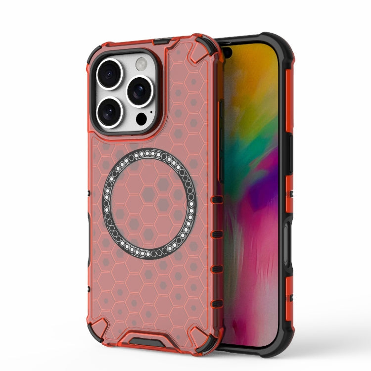 For iPhone 16 Pro Honeycomb Magnetic Ring Shockproof Phone Case(Red) - iPhone 16 Pro Cases by PMC TechLife | Online Shopping South Africa | PMC TechLife | Buy Now Pay Later Mobicred