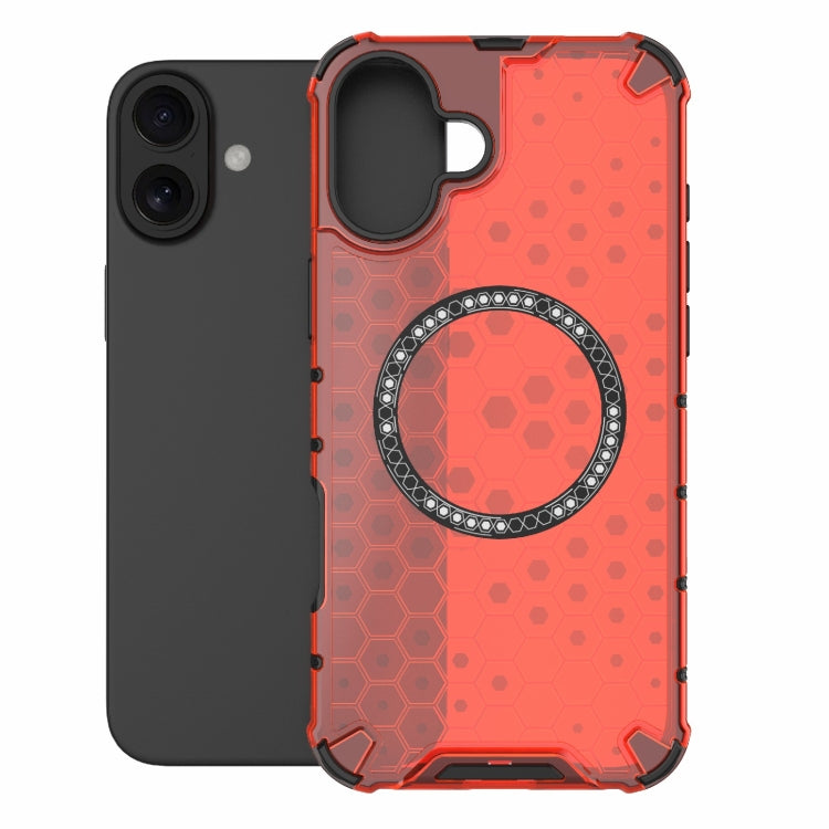 For iPhone 16 Plus Honeycomb Magnetic Ring Shockproof Phone Case(Red) - iPhone 16 Plus Cases by PMC TechLife | Online Shopping South Africa | PMC TechLife | Buy Now Pay Later Mobicred