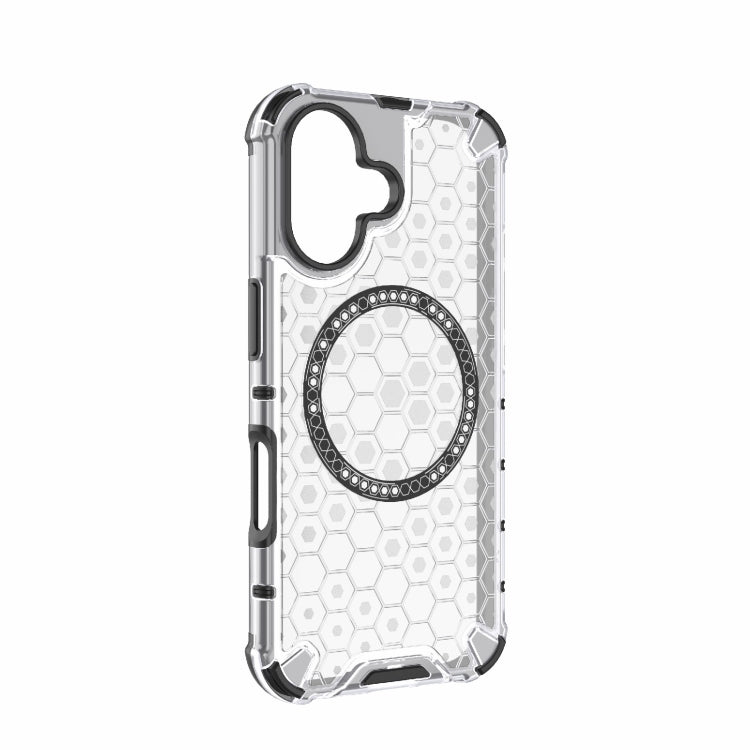 For iPhone 16 Honeycomb Magnetic Ring Shockproof Phone Case(White) - iPhone 16 Cases by PMC TechLife | Online Shopping South Africa | PMC TechLife | Buy Now Pay Later Mobicred