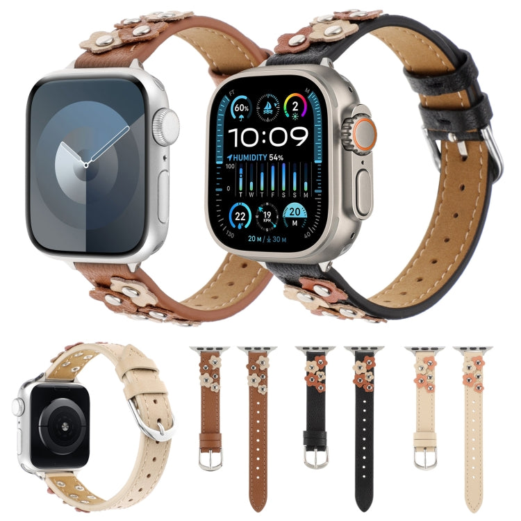 For Apple Watch Ultra 2 49mm Stitched Flower Leather Watch Band(Black) - Watch Bands by PMC TechLife | Online Shopping South Africa | PMC TechLife | Buy Now Pay Later Mobicred