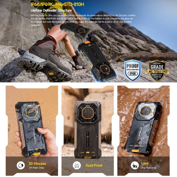 Ulefone Armor 26 Ultra Walkie-Talkie Version Rugged Phone, 12GB+512GB, 6.78 inch Android 13 MediaTek Dimensity 8020 Octa Core, Network: 5G, NFC(Black) - free shipping - PMC TechLife - Order now!