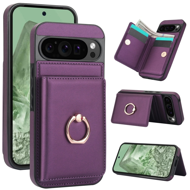 For Google Pixel 9 RFID Anti-theft Card Ring Holder Phone Case(Dark Purple) - Google Cases by PMC TechLife | Online Shopping South Africa | PMC TechLife | Buy Now Pay Later Mobicred