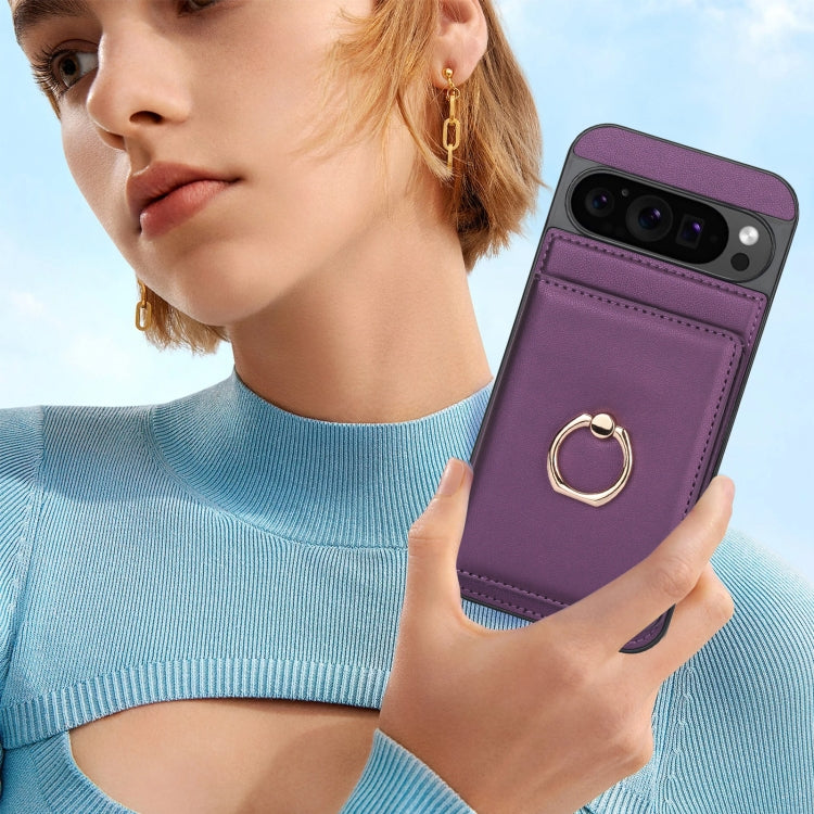 For Google Pixel 9 RFID Anti-theft Card Ring Holder Phone Case(Dark Purple) - Google Cases by PMC TechLife | Online Shopping South Africa | PMC TechLife | Buy Now Pay Later Mobicred
