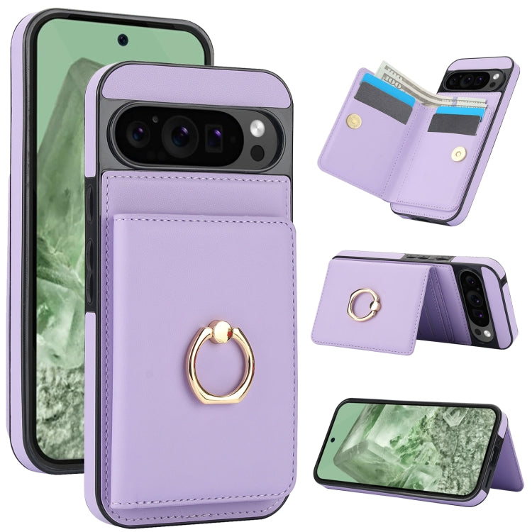 For Google Pixel 9 RFID Anti-theft Card Ring Holder Phone Case(Purple) - Google Cases by PMC TechLife | Online Shopping South Africa | PMC TechLife | Buy Now Pay Later Mobicred