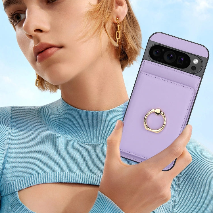 For Google Pixel 9 RFID Anti-theft Card Ring Holder Phone Case(Purple) - Google Cases by PMC TechLife | Online Shopping South Africa | PMC TechLife | Buy Now Pay Later Mobicred