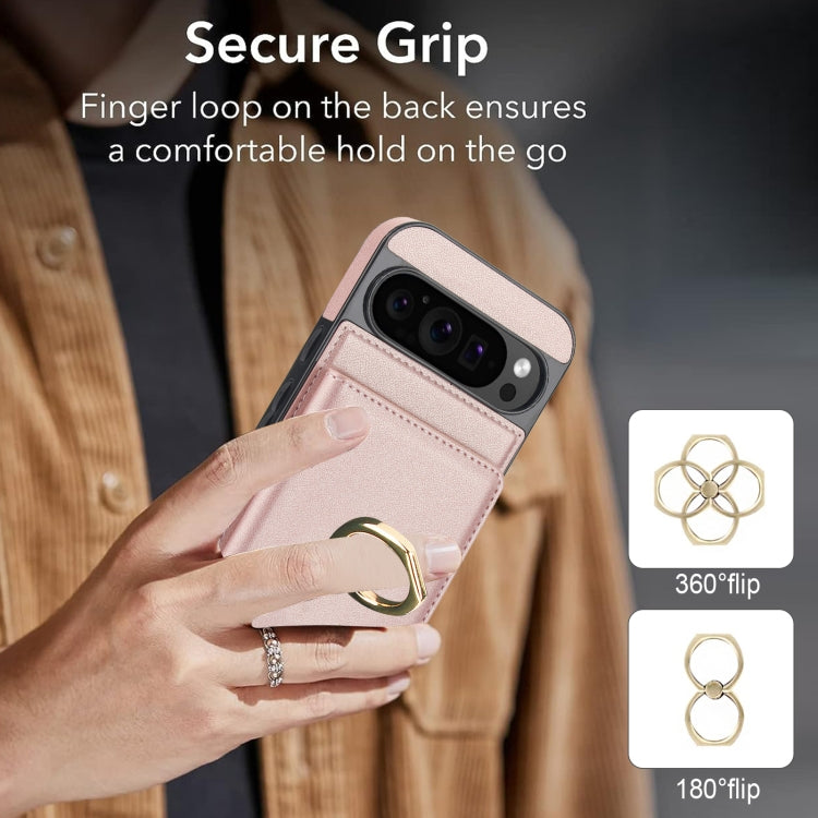 For Google Pixel 9 Pro XL RFID Anti-theft Card Ring Holder Phone Case(Rose Gold) - Google Cases by PMC TechLife | Online Shopping South Africa | PMC TechLife | Buy Now Pay Later Mobicred