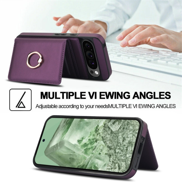 For Google Pixel 9 Pro XL RFID Anti-theft Card Ring Holder Phone Case(Dark Purple) - Google Cases by PMC TechLife | Online Shopping South Africa | PMC TechLife | Buy Now Pay Later Mobicred