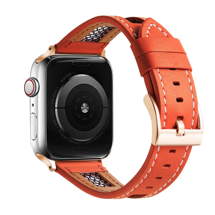 For Apple Watch SE 2023 44mm Mesh Calfskin Genuine Leather Watch Band(Orange) - Watch Bands by PMc TechLife | Online Shopping South Africa | PMc TechLife | Buy Now Pay Later Mobicred