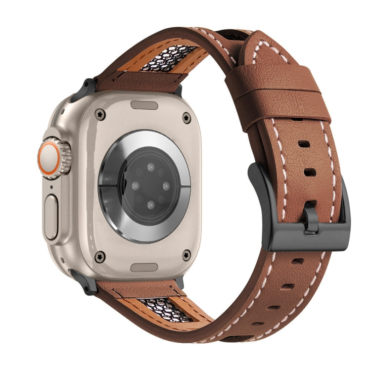 For Apple Watch Ultra 2 49mm Mesh Calfskin Genuine Leather Watch Band(Dark Brown) - Watch Bands by PMC TechLife | Online Shopping South Africa | PMC TechLife | Buy Now Pay Later Mobicred