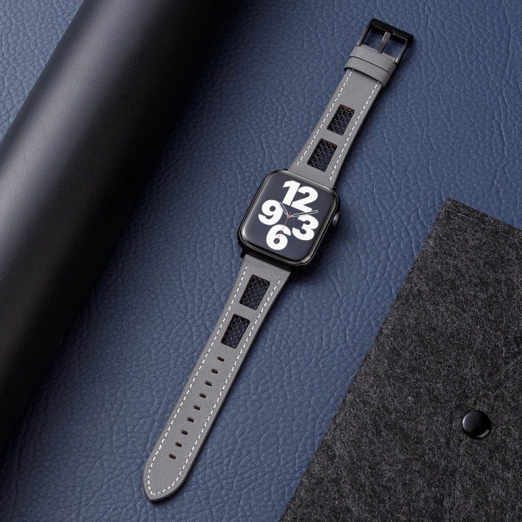 For Apple Watch Ultra 49mm Mesh Calfskin Genuine Leather Watch Band(Grey) - Watch Bands by PMC TechLife | Online Shopping South Africa | PMC TechLife | Buy Now Pay Later Mobicred