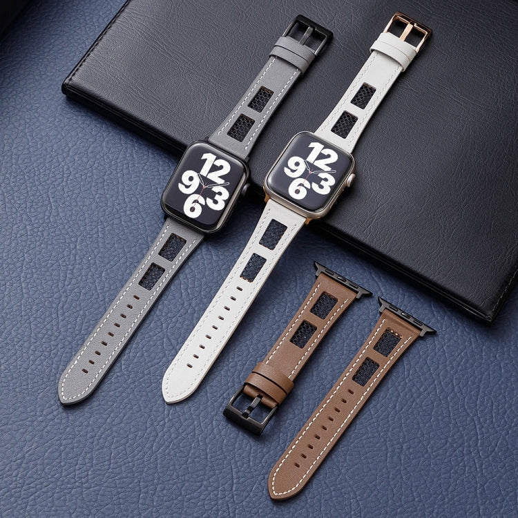 For Apple Watch SE 2023 44mm Mesh Calfskin Genuine Leather Watch Band(Orange) - Watch Bands by PMc TechLife | Online Shopping South Africa | PMc TechLife | Buy Now Pay Later Mobicred