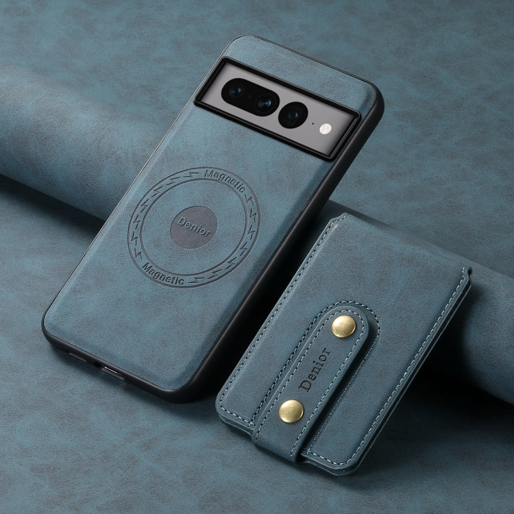 For Google Pixel 7 Pro 5G Denior D14 NK Retro Pattern MagSafe Magnetic Card Holder Leather Phone Case(Blue) - Google Cases by Denior | Online Shopping South Africa | PMC TechLife | Buy Now Pay Later Mobicred