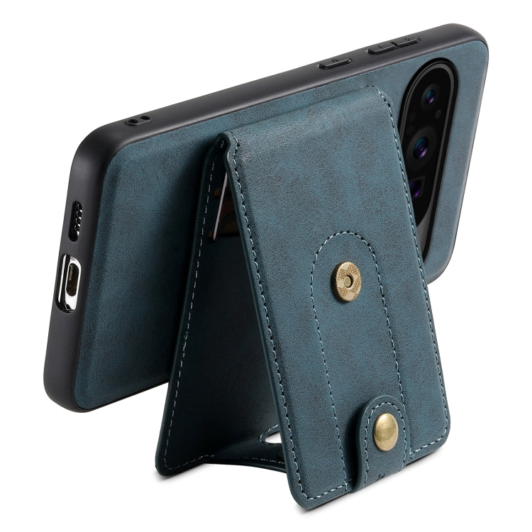 For Google Pixel 9 Pro Denior D14 NK Retro Pattern MagSafe Magnetic Card Holder Leather Phone Case(Blue) - Google Cases by Denior | Online Shopping South Africa | PMC TechLife | Buy Now Pay Later Mobicred