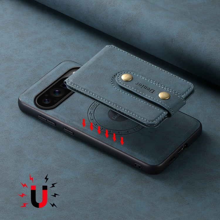 For Google Pixel 9 Pro Denior D14 NK Retro Pattern MagSafe Magnetic Card Holder Leather Phone Case(Blue) - Google Cases by Denior | Online Shopping South Africa | PMC TechLife | Buy Now Pay Later Mobicred