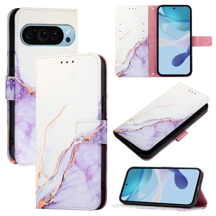 For Google Pixel 9 PT003 Marble Pattern Flip Leather Phone Case(White Purple) - Google Cases by PMC TechLife | Online Shopping South Africa | PMC TechLife | Buy Now Pay Later Mobicred